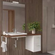 Ensemble EASY BATH 120cm plan Noyer maya + vasque + miroir + led + coquette &agrave; droite - SALGAR R&eacute;f. 119289