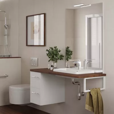 Ensemble EASY BATH 120cm plan Noyer maya + vasque + miroir + led + coquette � gauche - SALGAR R�f. 119292