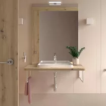 Ensemble EASY BATH 90cm plan Ch&ecirc;ne Montana + vasque + miroir + led - SALGAR R&eacute;f. 119288