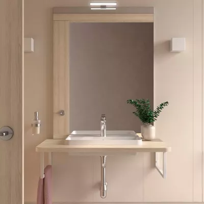 Ensemble EASY BATH 90cm plan Ch�ne Sienna + vasque + miroir + led - SALGAR R�f. 119287