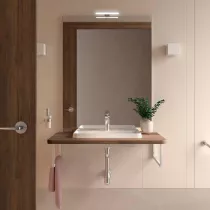 Ensemble EASY BATH 90cm plan Noyer maya + vasque + miroir + led - SALGAR R&eacute;f. 119286