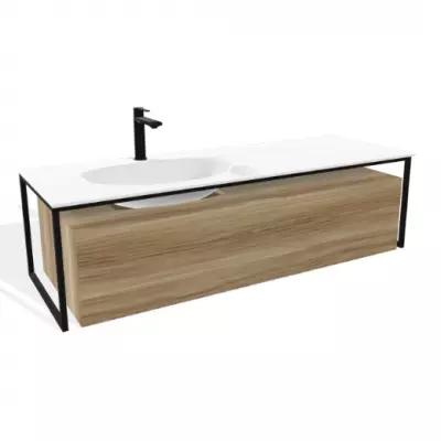 Ensemble Fargo 130cm 1 tiroir Ch�ne clair + plan vasque gauche - O\'DESIGN R�f. FARGO1300CH-CG