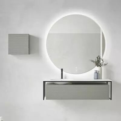 Ensemble Fargo 130cm 1 tiroir Gris alo� poudr� + plan vasque gauche - O\'DESIGN R�f. FARGO1300GACG