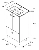 Ensemble INARA 50cm Blanc brillant meuble 2 portes 1 tiroir + vasque - SALGAR R&eacute;f. 113718