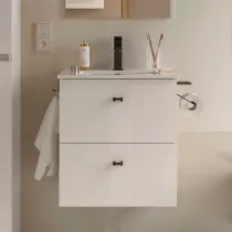 Ensemble INARA 50cm Blanc brillant meuble 2 tiroirs + vasque - SALGAR R&eacute;f. 113673