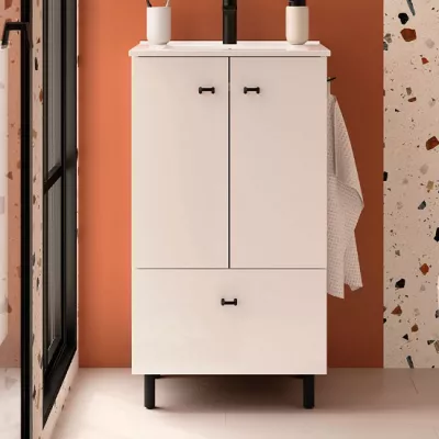 Ensemble INARA 50cm Blanc satin� meuble 2 portes 1 tiroir + vasque  - SALGAR R�f. 113719