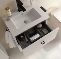 Ensemble INARA 50cm Blanc satin&eacute; meuble 2 tiroirs + vasque - SALGAR R&eacute;f. 113674