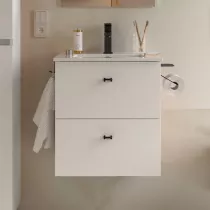 Ensemble INARA 50cm Blanc satin&eacute; meuble 2 tiroirs + vasque - SALGAR R&eacute;f. 113674