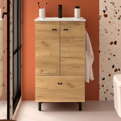 Ensemble INARA 50cm Ch�ne africain meuble 2 portes 1 tiroir + vasque - SALGAR R�f. 113720