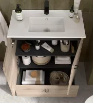 Ensemble INARA 50cm Ch&ecirc;ne naturel meuble 2 portes 1 tiroir + vasque - SALGAR R&eacute;f. 113721