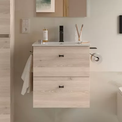 Ensemble INARA 50cm Ch�ne naturel meuble 2 tiroirs + vasque  - SALGAR R�f. 113676