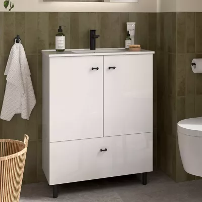 Ensemble INARA 70cm Blanc brillant meuble 2 portes 1 tiroir + vasque  - SALGAR R�f. 113722