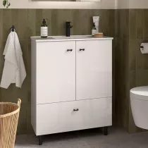 Ensemble INARA 70cm Blanc brillant meuble 2 portes 1 tiroir + vasque  - SALGAR R&eacute;f. 113722