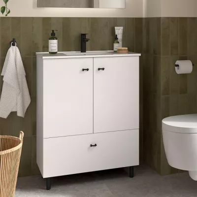 Ensemble INARA 70cm Blanc satin� meuble 2 portes 1 tiroir + vasque - SALGAR R�f. 113723