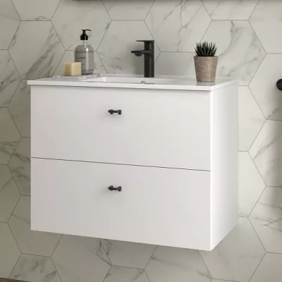 Ensemble INARA 70cm Blanc satin� meuble 2 tiroirs + vasque  - SALGAR R�f. 113678