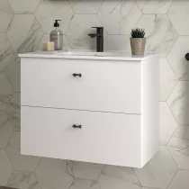 Ensemble INARA 70cm Blanc satin&eacute; meuble 2 tiroirs + vasque  - SALGAR R&eacute;f. 113678