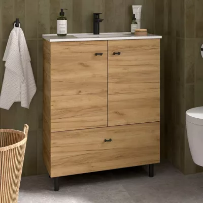 Ensemble INARA 70cm Ch�ne africain meuble 2 portes 1 tiroir + vasque  - SALGAR R�f. 113724