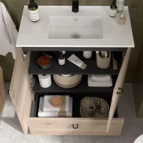 Ensemble INARA 70cm Ch&ecirc;ne naturel meuble 2 portes 1 tiroir + vasque - SALGAR R&eacute;f. 113725
