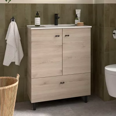 Ensemble INARA 70cm Ch�ne naturel meuble 2 portes 1 tiroir + vasque - SALGAR R�f. 113725