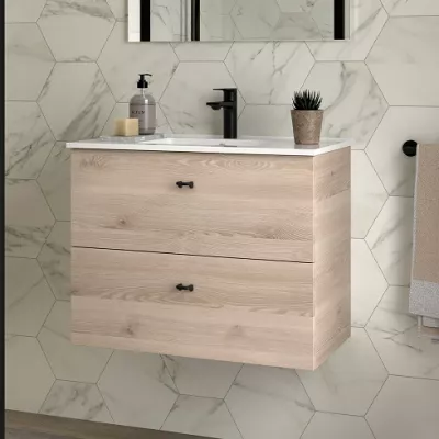 Ensemble INARA 70cm Ch�ne naturel meuble 2 tiroirs + vasque - SALGAR R�f. 113680