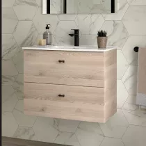 Ensemble INARA 70cm Ch&ecirc;ne naturel meuble 2 tiroirs + vasque - SALGAR R&eacute;f. 113680