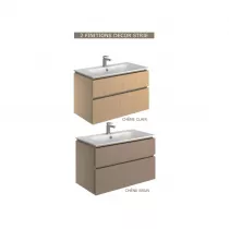 Ensemble LEVANTO 121cm meuble 2 tiroirs + plan-vasque (perçé 1 ou 2 trous) - Décor bois strié (2 finitions au choix) - DECOTEC