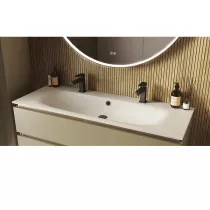 Ensemble LEVANTO 121cm meuble 2 tiroirs + plan-vasque (perçé 1 ou 2 trous) - Décor bois strié (2 finitions au choix) - DECOTEC