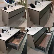 Ensemble LEVANTO 121cm meuble 2 tiroirs + plan-vasque (perçé 1 ou 2 trous) - Décor bois strié (2 finitions au choix) - DECOTEC