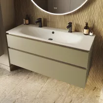 Ensemble LEVANTO 121cm meuble 2 tiroirs + plan-vasque (perçé 1 ou 2 trous) - Laque extra-mate (4 finitions au choix) - DECOTEC