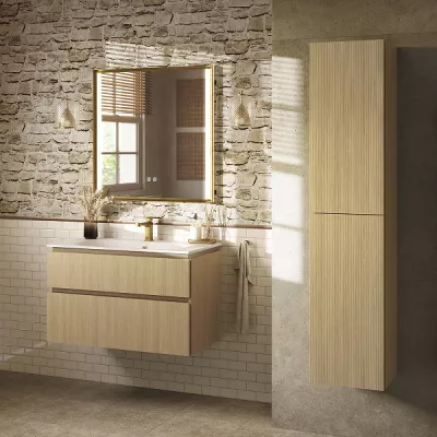 Ensemble LEVANTO 91cm meuble 2 tiroirs + plan-vasque - D�cor bois ch�ne stri� (2 finitions au choix) - DECOTEC R�f. 1826722 / 18