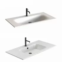 Ensemble LEVANTO 91cm meuble 2 tiroirs + plan-vasque - Décor bois chêne strié (2 finitions au choix) - DECOTEC Réf. 1826722 / 18