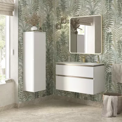 Ensemble LEVANTO 91cm meuble 2 tiroirs + plan-vasque - Laque extra-mate (4 finitions au choix) - DECOTEC R�f. 1826721 / 1826701