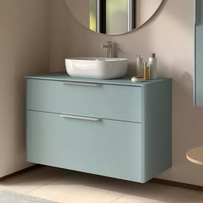 Ensemble LUVA 101cm Aqua meuble 2 tiroirs + plan (poign�es et vasque en option)  - SALGAR R�f. 119760