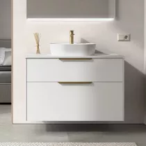 Ensemble LUVA 101cm Blanc satin&eacute; meuble 2 tiroirs + plan (poign&eacute;es et vasque en option)  - SALGAR R&eacute;f. 117761