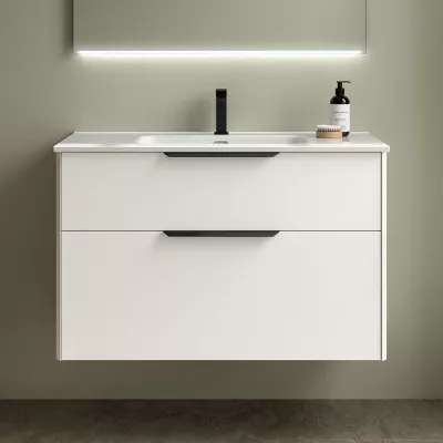 Ensemble LUVA 101cm Blanc satin� meuble 2 tiroirs + vasque (poign�es en option)  - SALGAR R�f. 117755