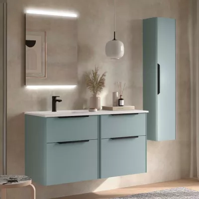 Ensemble LUVA 121cm Aqua meuble 4 tiroirs + vasque avec plan � droite + miroir (poign�es en option)  - SALGAR R�f. 119780