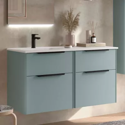 Ensemble LUVA 121cm Aqua meuble 4 tiroirs + vasque avec plan � droite (poign�es en option) - SALGAR R�f. 119772