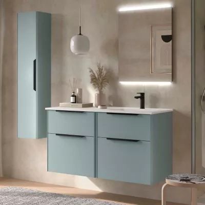 Ensemble LUVA 121cm Aqua meuble 4 tiroirs + vasque avec plan � gauche + miroir (poign�es en option)  - SALGAR R�f. 119784