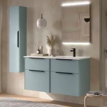 Ensemble LUVA 121cm Aqua meuble 4 tiroirs + vasque avec plan &agrave; gauche + miroir (poign&eacute;es en option)  - SALGAR R&eacute;f. 119784