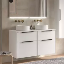 Ensemble LUVA 121cm Blanc satin&eacute; meuble 4 tiroirs + plan (poign&eacute;es et vasque en option)  - SALGAR R&eacute;f. 119765