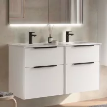 Ensemble LUVA 121cm Blanc satin&eacute; meuble 4 tiroirs + vasque (poign&eacute;es en option) - SALGAR R&eacute;f. 119761