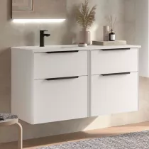 Ensemble LUVA 121cm Blanc satin&eacute; meuble 4 tiroirs + vasque avec plan &agrave; droite  (poign&eacute;es en option) - SALGAR R&eacute;f. 119769