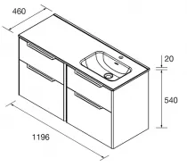 Ensemble LUVA 121cm Blanc satin&eacute; meuble 4 tiroirs + vasque avec plan &agrave; gauche (poign&eacute;es en option) - SALGAR R&eacute;f. 119773