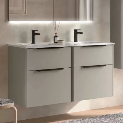 Ensemble LUVA 121cm Gris satin� meuble 4 tiroirs + vasque (poign�es en option) - SALGAR R�f. 119763