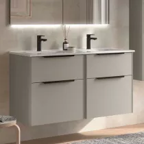 Ensemble LUVA 121cm Gris satin&eacute; meuble 4 tiroirs + vasque (poign&eacute;es en option) - SALGAR R&eacute;f. 119763