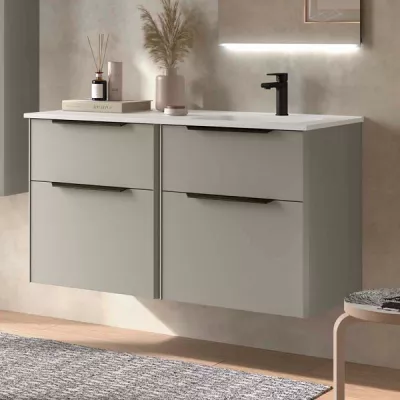 Ensemble LUVA 121cm Gris satin� meuble 4 tiroirs + vasque avec plan � gauche (poign�es en option)  - SALGAR R�f. 119775