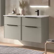 Ensemble LUVA 121cm Gris satin&eacute; meuble 4 tiroirs + vasque avec plan &agrave; gauche (poign&eacute;es en option)  - SALGAR R&eacute;f. 119775