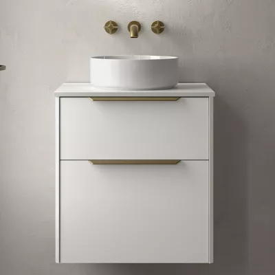 Ensemble LUVA 61cm Blanc satin� meuble 2 tiroirs + plan (poign�es et vasque en option) - SALGAR R�f. 117757
