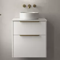Ensemble LUVA 61cm Blanc satin&eacute; meuble 2 tiroirs + plan (poign&eacute;es et vasque en option) - SALGAR R&eacute;f. 117757