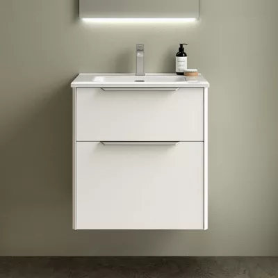 Ensemble LUVA 61cm Blanc satin� meuble 2 tiroirs + vasque (poign�es en option)  - SALGAR R�f. 117751